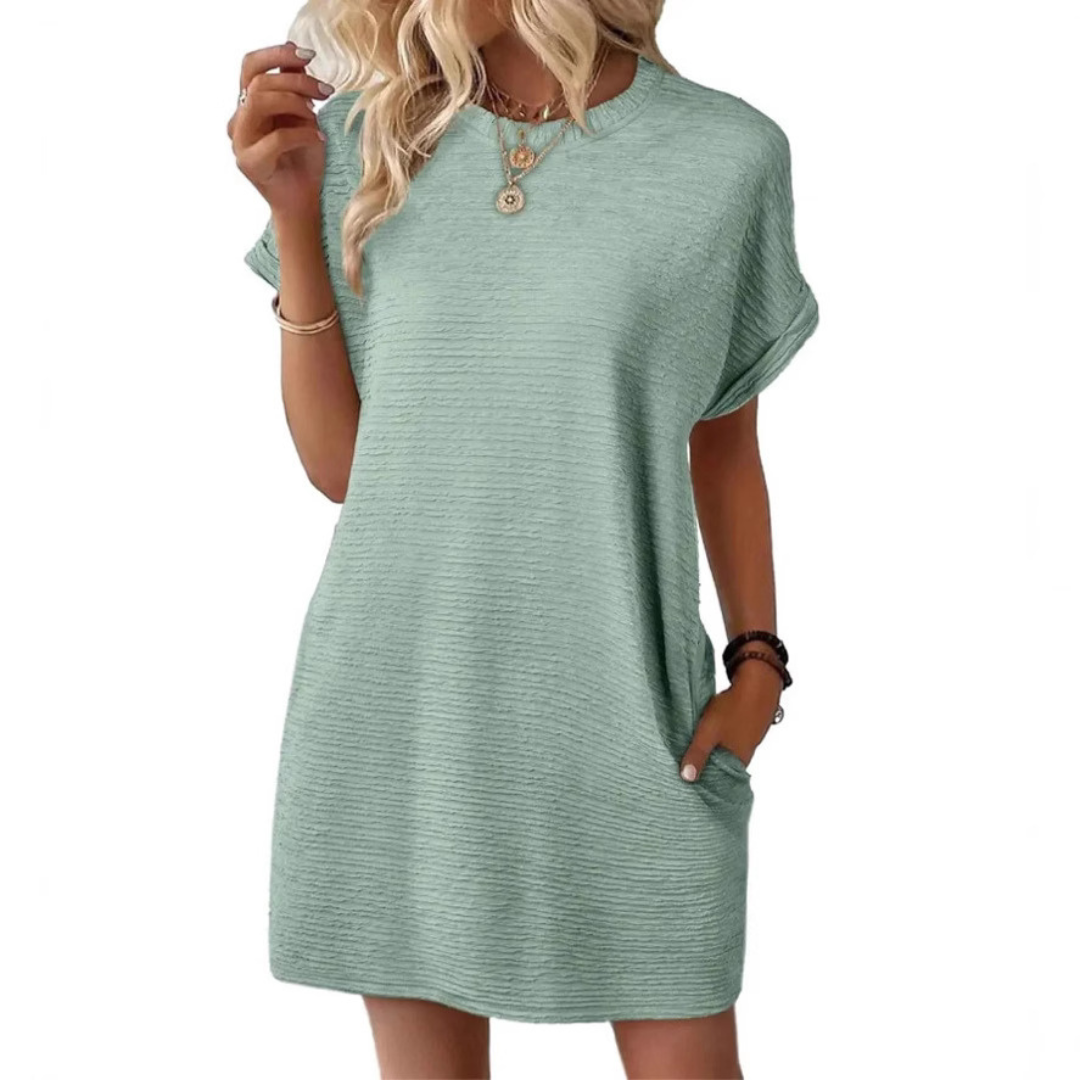 EVASHA™ – Casual Minimalist Round Neck Summer Dress