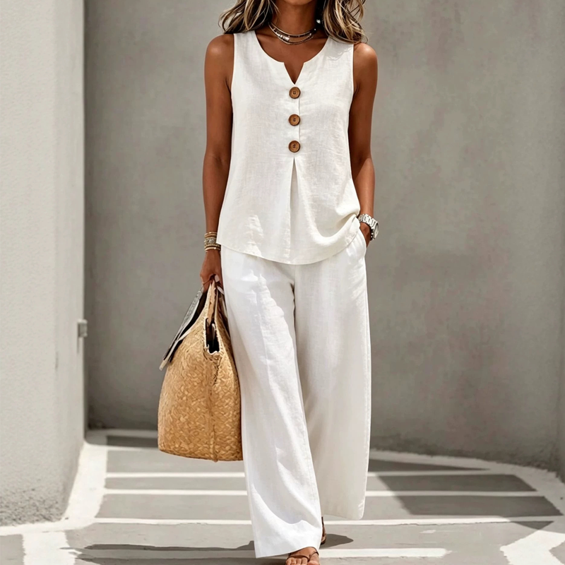 Linen-Blend Top & Pants Set