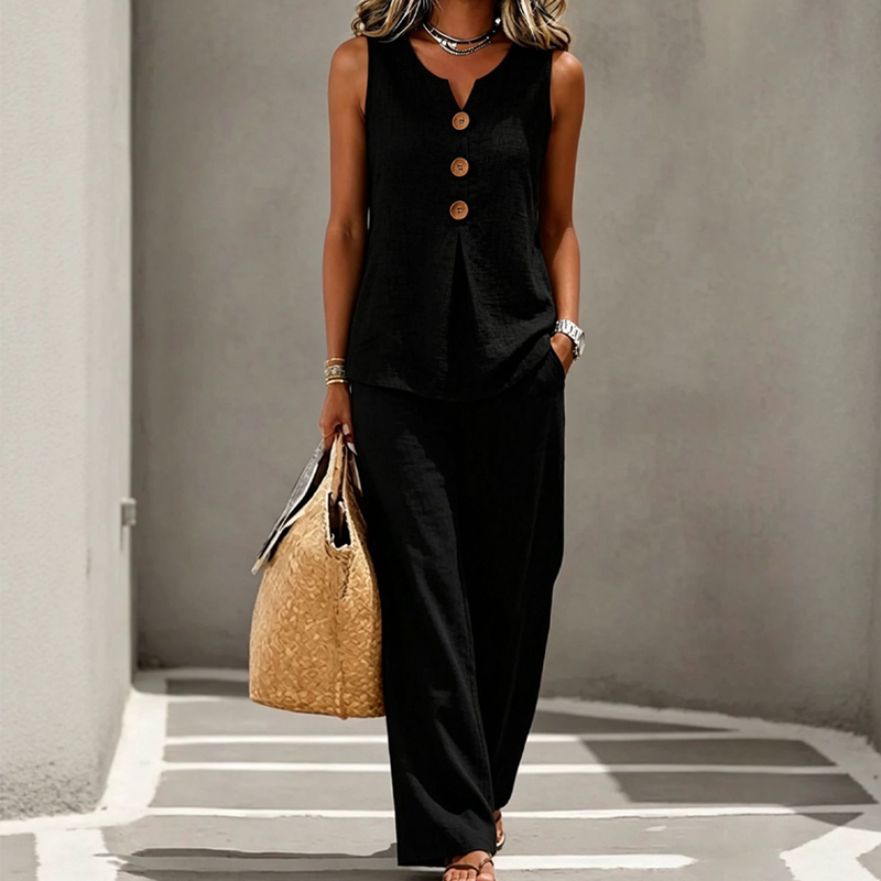 Linen-Blend Top & Pants Set