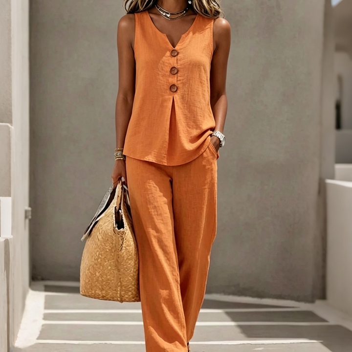 Linen-Blend Top & Pants Set