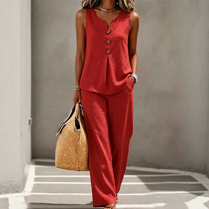 Linen-Blend Top & Pants Set